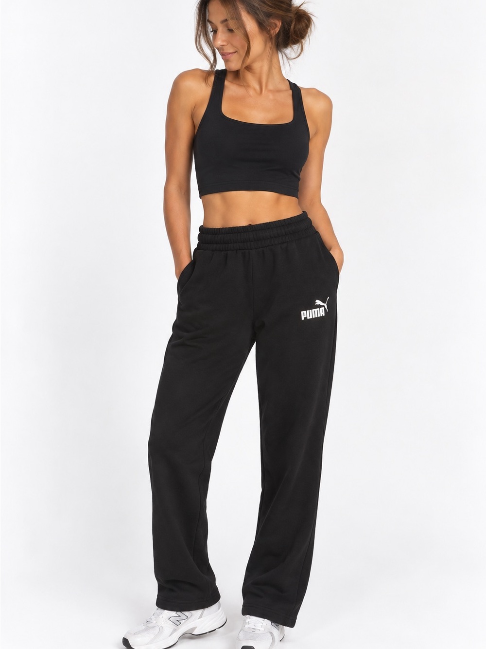 Puma Black Logo Straight Leg Sweatpants Joggers Size Medium